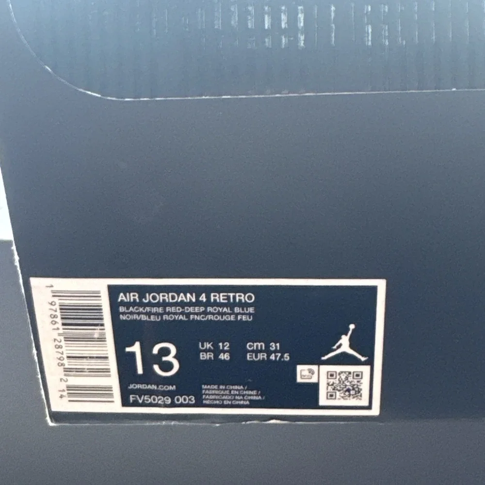 Air Jordan Retro 4 Rare Air Sneakers Men's Size 13 Black/Fire Red Royal Blue